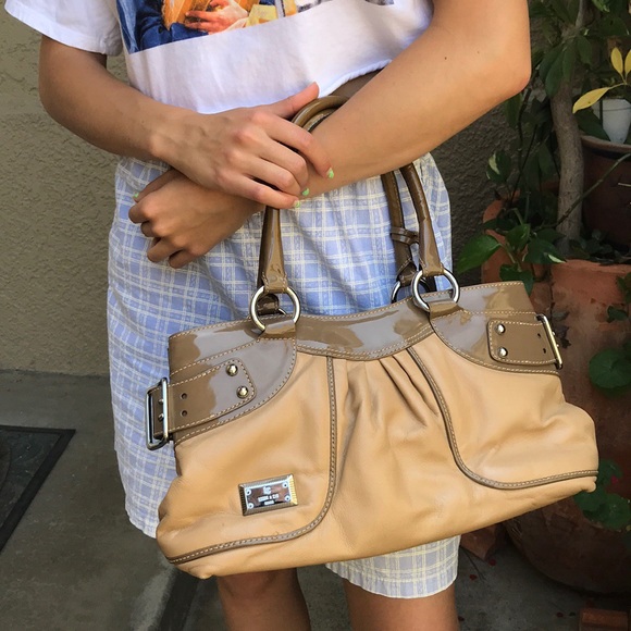 Vintage tan/dark cream Lenny e Cia leather/patent leather purse - Picture 5 of 14